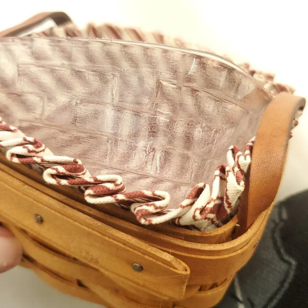 Longaberger Brown Leather Double Handle And Liner Handwoven Picnic Basket
